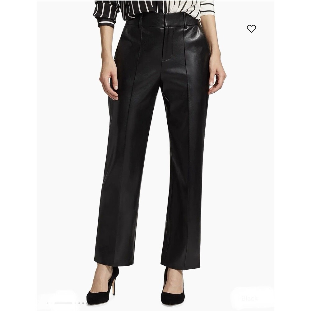 Alice + Olivia Ming Pleated Faux Leather Pants Black High Rise Trousers Size 6